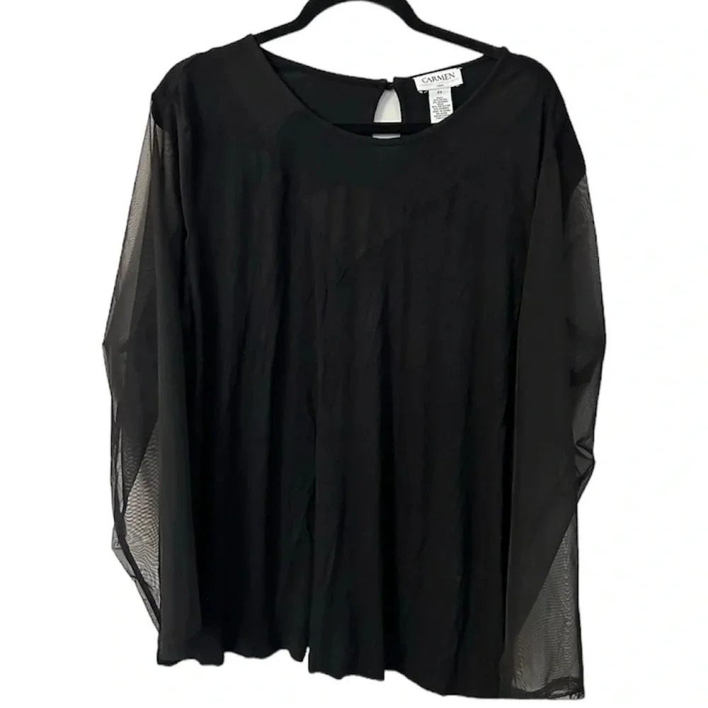 Carmen Marc Valvo Women's Black Lace/Sheer Arms and Chest Details Size 2X GUC